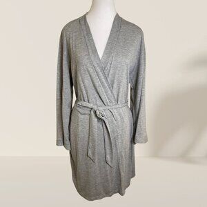 Jones New York Soft Gray Wrap Robe w/ Belt & Pockets – L/XL